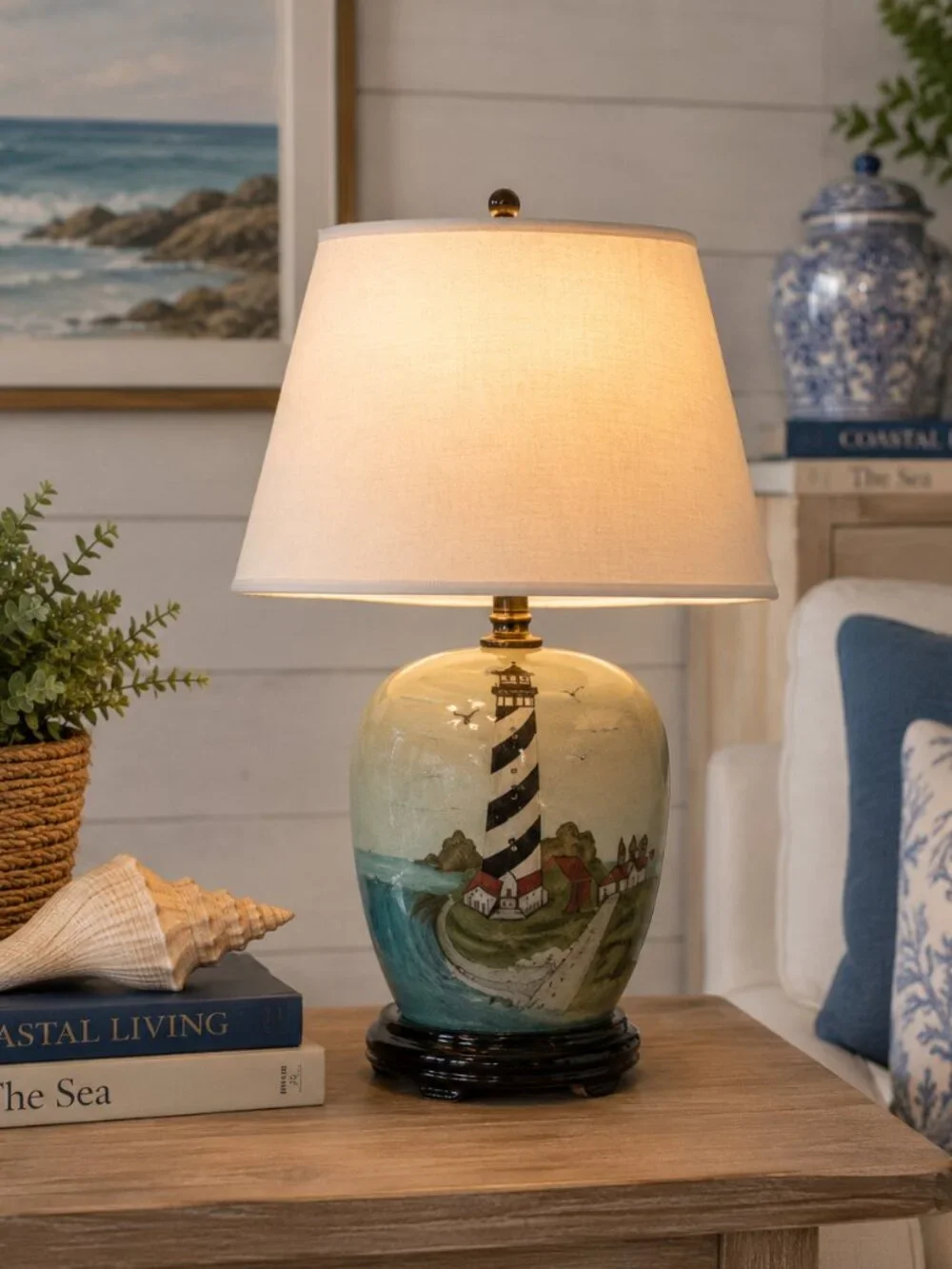 Lighthouse Table Lamp Coastal Nautical Ceramic Beach House Decor Standout Art